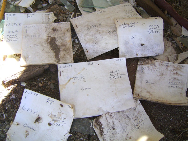 On the floor of the weigh station at the abandoned Aiken Mine lay old receipts and records bearing dates from the 1980s