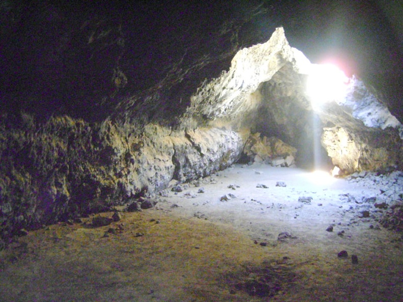 Another view with light pouring into the main room at the Lava Tube, Mojave National Preserve