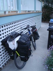 The 10-ton bike is all packed up in my backyard at 5h45