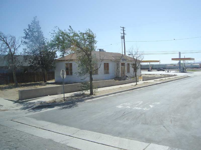 The Amtrak bus stops briefly at the town of Mojave, California