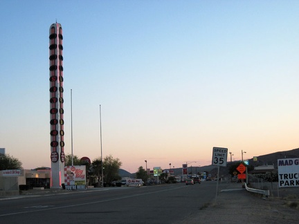 Last night's sunset at Baker, California, home of the world's tallest thermometer, was a pleasant pinkish glow