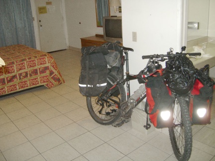 Inside my room at Baker's Wills Fargo Motel last night, the 10-ton bike still waits patiently for today