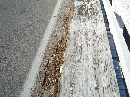 Close-up of the plywood sidewalk on the Baker Bridge