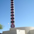 Baker's "world's tallest thermometer" registers a comfortable 61 degrees Fahrenheit this morning