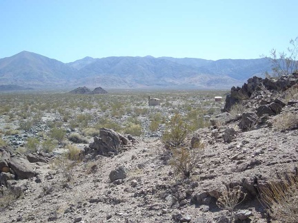 Looking back toward the outhouse from the rocky hill