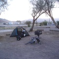 I'm checked in and my tent is set up at Tecopa Hot Springs Campground
