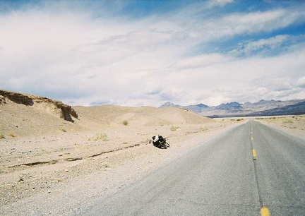 Starting up the Beatty Cutoff, the gradual slope of the road makes it look flat