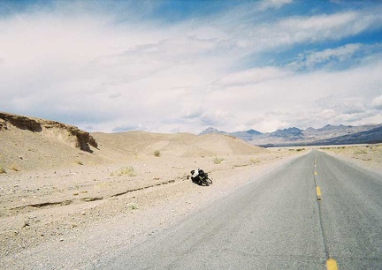 Starting up the Beatty Cutoff, the gradual slope of the road makes it look flat