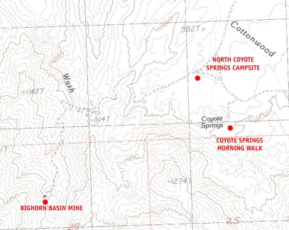 Mojave National Preserve map, Day 5: Bighorn Basin Mine day hike from Coyote Springs