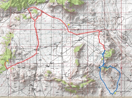 Route of Black Diamond Spring-Barnett Mine bike-hike from Mid HIlls campground
