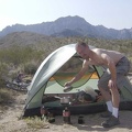 Morning #2 at my campsite off the middle fork of Globe Mine Road, I repeat the ritual of making coffee in the shade of my tent