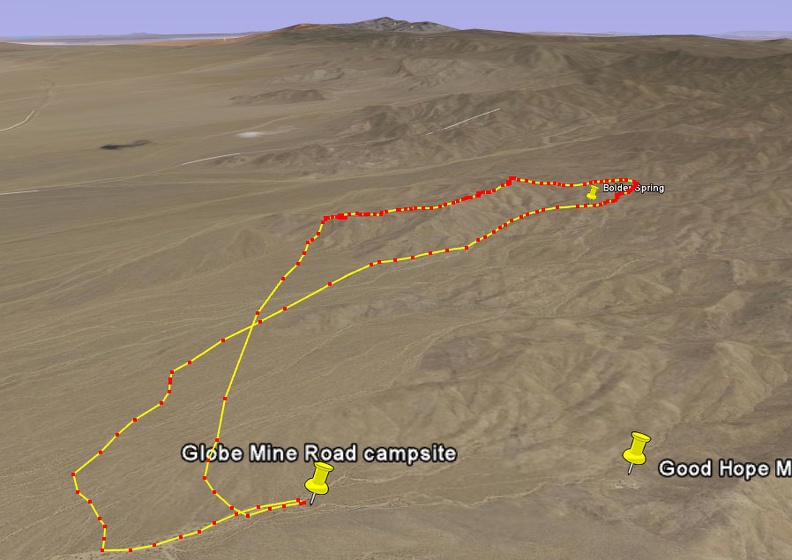 Bolder Spring hike route viewed in Google Earth