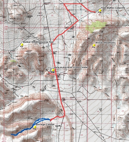 Borrego Canyon hike route, Mojave National Preserve