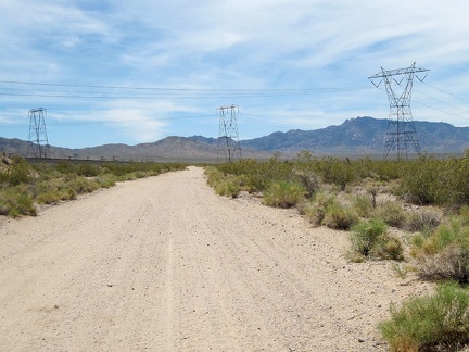 After close to three miles, I approach the power-line road that crosses Ivanpah Valley