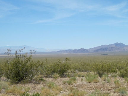 About six miles down Nipton-Moore Road, near Moore siding, I look back and still see Nipton in the distance (the green patch)