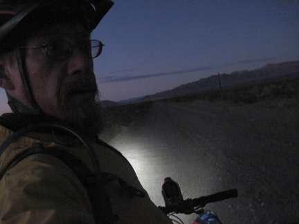 Darkness falls as I approach the southern tip Broadwell Dry Lake; it seems that the road is getting a bit better, not worse