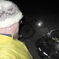 My flashlight and bicycle light headlight assist me in setting up camp in the dark valley; the almost-full moon hasn't risen yet