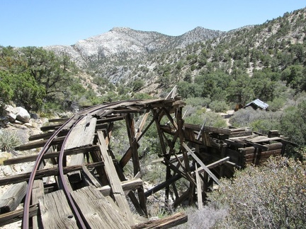 Rails once ferried a tram to the the top of the chute