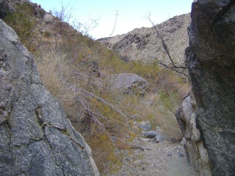 OK, time to start walking back down Bull Canyon, between a couple of boulders