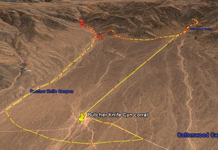 Butcher Knife Canyon hike as viewed in Google Earth