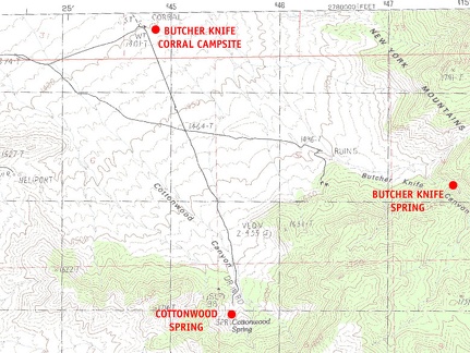 Mojave National Preserve map, Day 7: Day hike to Cottonwood Spring and Butcher Knife Spring for water