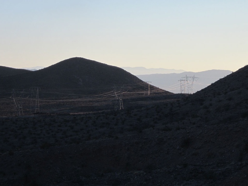 The power lines crossing the pass in the Cady Mountains pick up the end-of-day sunlight quite sculpturally