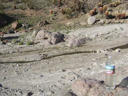 I refill my two-litre Camelbak and an empty 1.5-litre bottle with water from Indian Springs