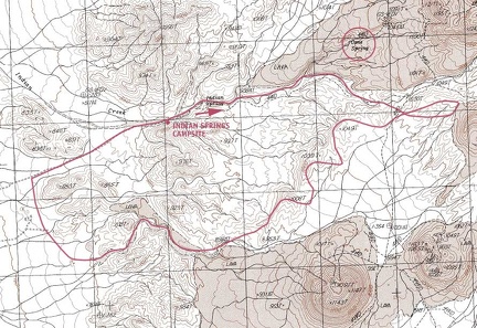 After I get home next week, I'll get a detailed USGS map and try to map today's hike in the Indian Springs and Cane Spring area