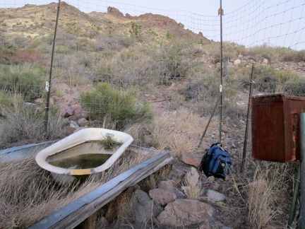 I arrive at Bathtub Spring shortly after sunset and finally figure out how to get through the fence that protects the spring