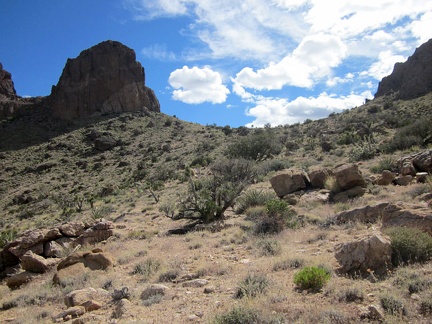 The climb up to this Castle Peaks saddle is about 500 feet elevation in about 3/4 mile from Indian Spring down below