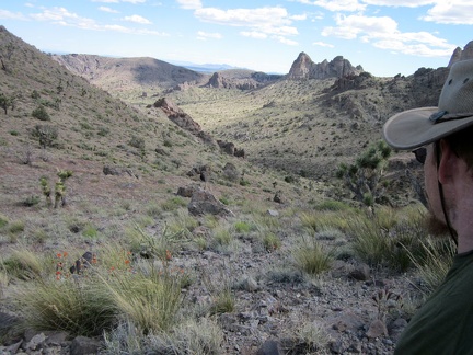 From the Castle Peaks saddle, I can zoom in across the valley and just barely make out the Searchlight area