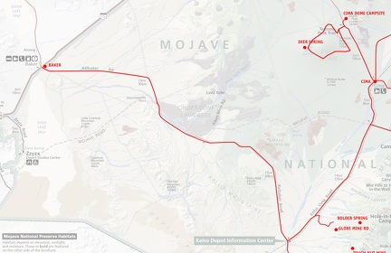 Mojave National Preserve map: Day 14: Cima Dome to Baker, California via Kelso Depot
