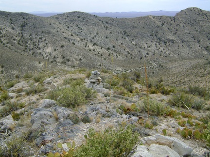 On the saddle halfway down to Copper World Mine Road, someone has built a rock cairn