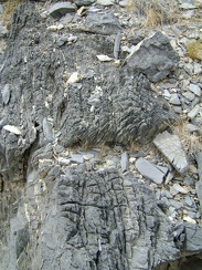 There's a lot of interesting rock to look at on the way down the hill