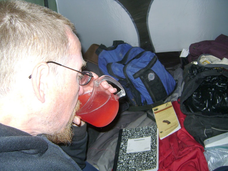 I boil some water for a cranberry vitamin-C drink, which will hopefully help combat my cold; supper is next!