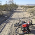 The soft sand on this road results in my walking the bike for about a mile, leaving nice tire tracks behind