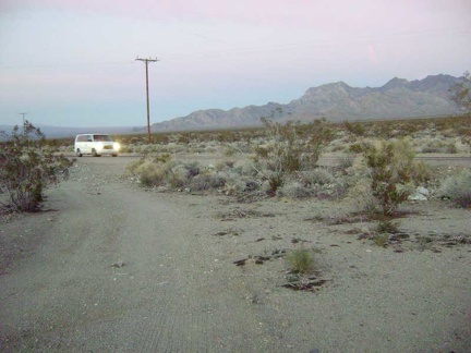 My dirt road from Coyote Springs ends at dusk when I reach the Kelbaker Road "highway"