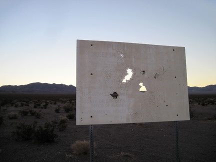 Ha! This old sign announces a former proposal (from the 1990s) to place a toxic-waste site here at Broadwell Dry Lake