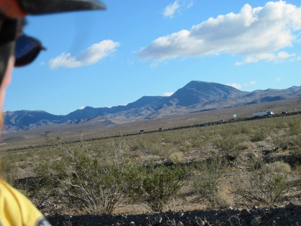 I stop several times along this stretch of Route 66 to take short breaks from the headwind and look to the Newberry Mountains