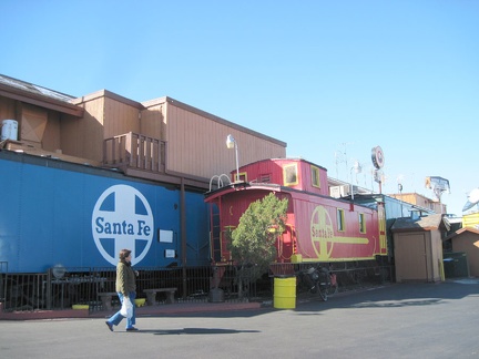 The 10-ton bike waits patiently for the Amtrak bus outside Barstow Station