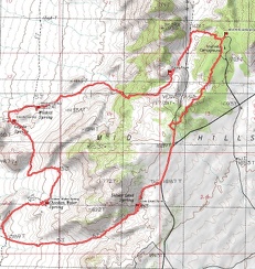 Mid Hills campground to Wildcat Spring and Chicken Water Spring hiking route map (Day 4)