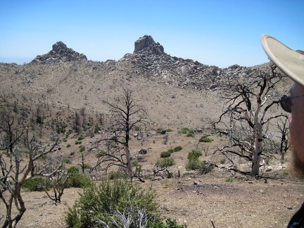 Reaching the turrets of Eagle Rocks from Mid Hills campground requires climbing down into an intervening wide canyon