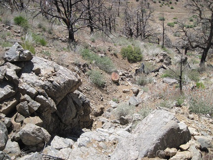 I choose to follow a drainage downward into the canyon below Eagle Rocks