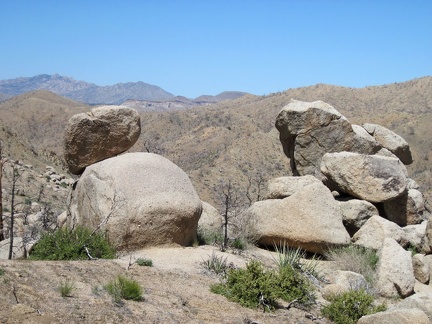 I turn around to take in the views northeast, toward Mid Hills campground on the first ridge, between a couple of rock piles