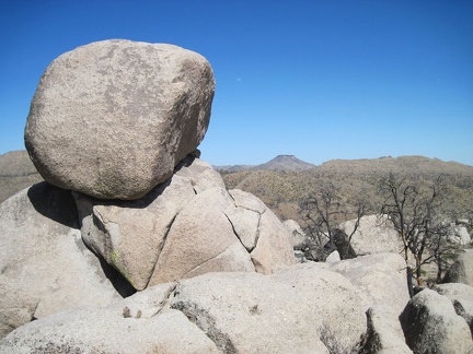 A boulder crowns other boulders at Eagle Rocks, Mojave National Preserve