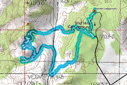 Eagle Rocks hiking route from Mid Hills campground