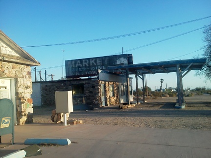 The 'core' of Essex, CA is the old post office house at left and the abandoned café straight ahead