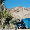 Enjoying the morning outside my tent at Providence Mountains State Recreation Area