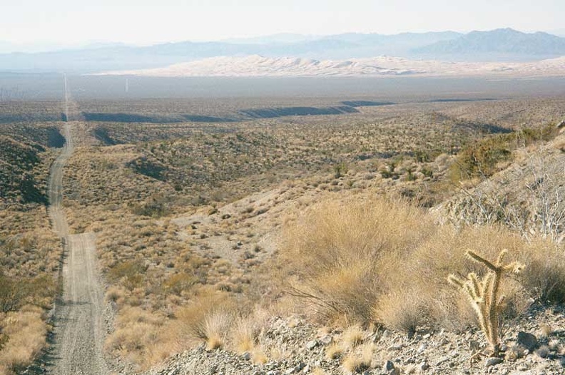 Finally, I've come out of the mountains enough to see the entire Powerline Road and Kelso Dunes ahead of me