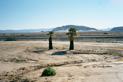 Before leaving the Bun Boy for my Greyhound bus, I take a final photo out my patio door across I-15 to Mojave National Preserve